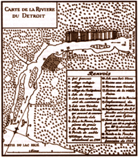 Fort-Ponchartrain, sur la partie troite de la rivire, entre les lacs Sainte-Claire et Eri